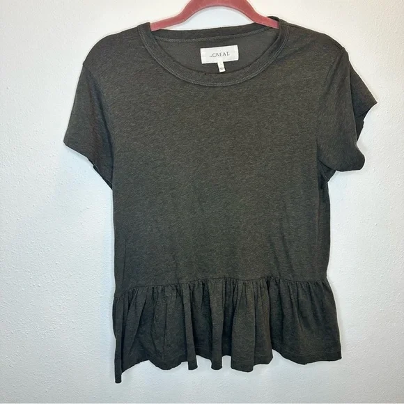THE GREAT. Gray Ruffle Top Size 1 - Picture 3 of 15